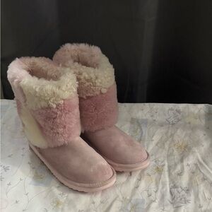 UGG Pink and Cream Shearling Boots